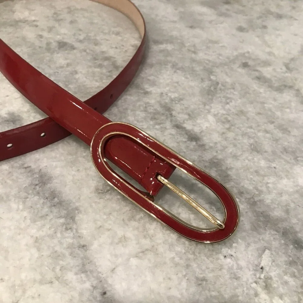 Red Belt Womens‎ Size XXL Faux Patent Leather Shiny MCM Classic Luxury Career